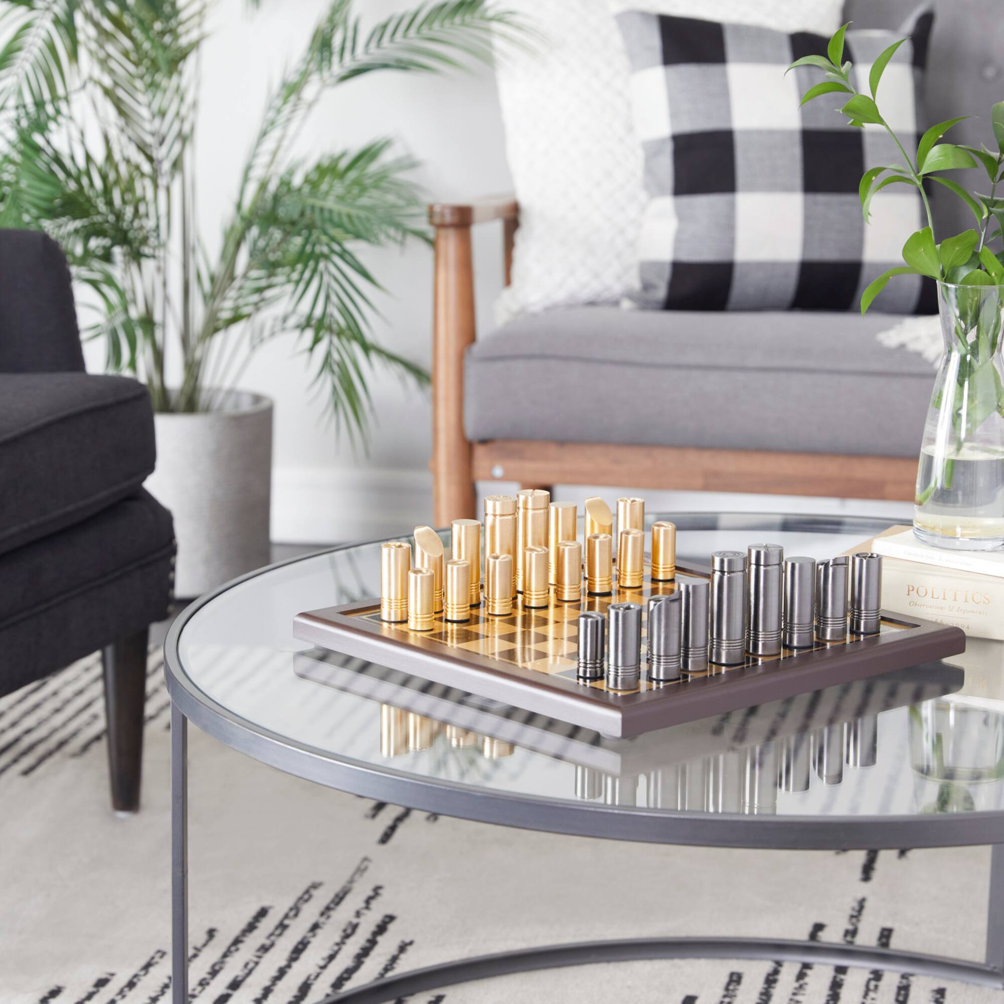 Gold Aluminum Contemporary Game Set, 14" x 14" x 4"